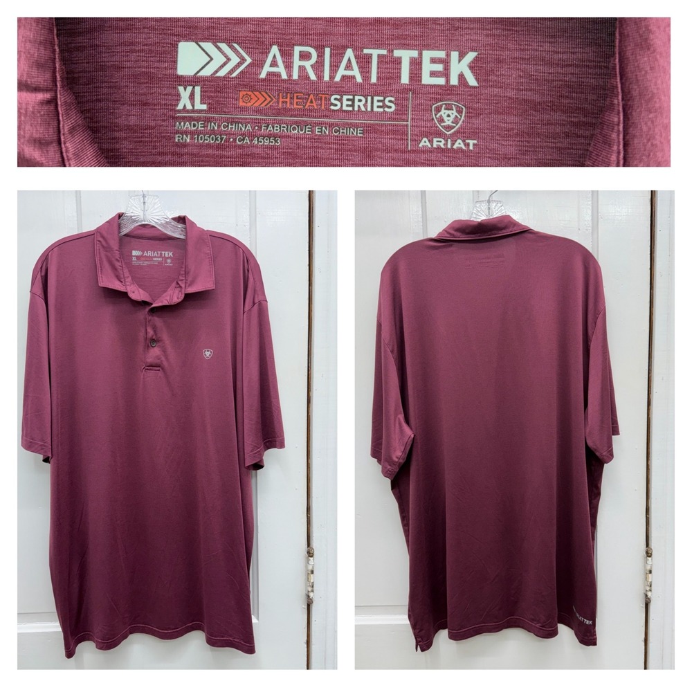 Ariat AriatTEK Heat Series Mens XL Burgundy Short Sleeve Performance Polo Shirt